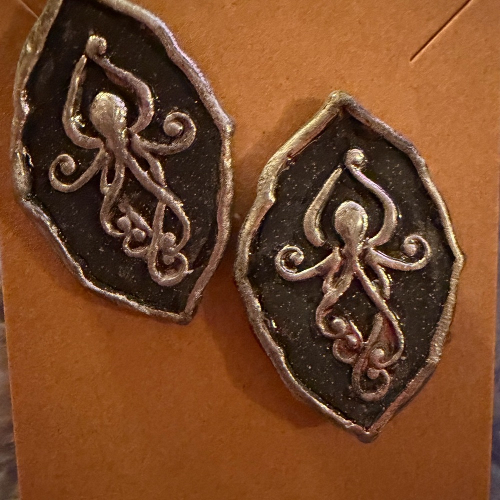 Silver & Black Octopus Handmade Polymer Clay Earrings